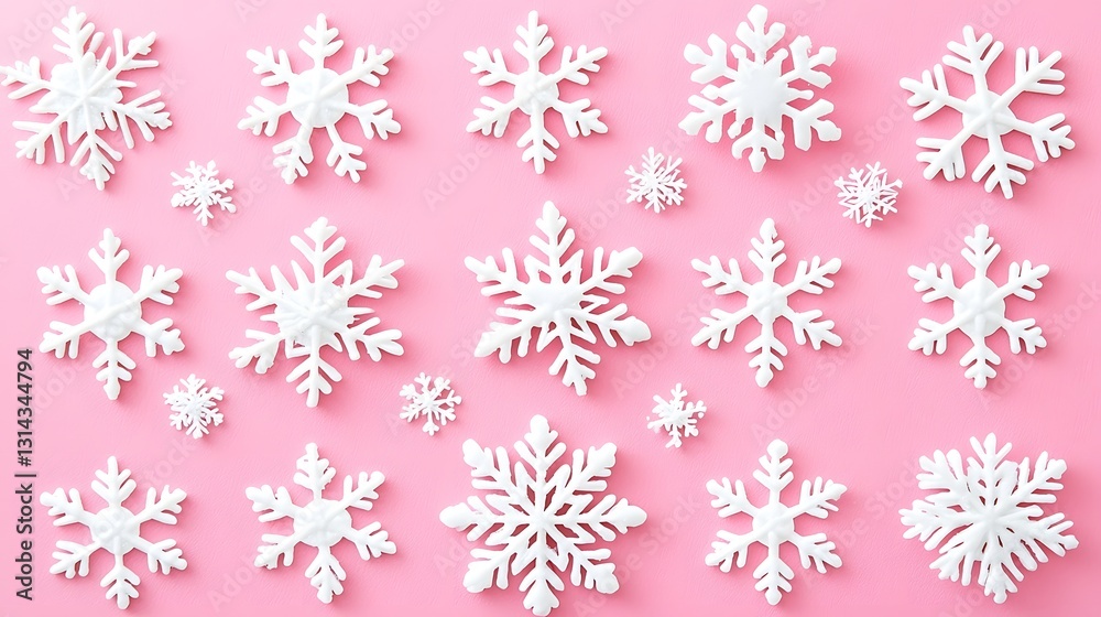 Minimalist White Snowflakes Falling on Soft Pastel Holiday Background Minimalist White Snowflakes Falling on Soft Pastel Holiday Background