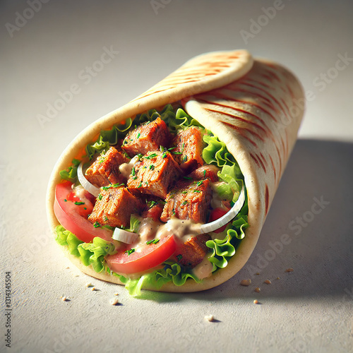 Delicious Chicken Shawarma Wrap with Fresh Vegetables and Sauce