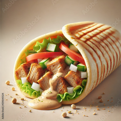 Delicious Chicken Shawarma Wrap with Fresh Vegetables and Sauce