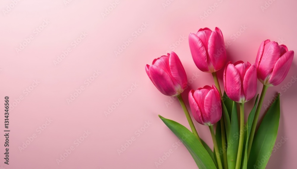 Perfectly arranged pink tulips, soft pink background Spring theme , greeting, perfect Perfectly arranged pink tulips, soft pink background Spring theme , greeting, perfect