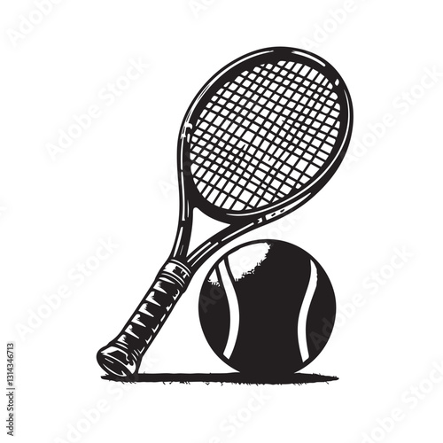 A tennis racket and a ball are on a racket vector design