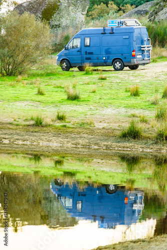Obraz na płótnie Camper van camping on nature in Portugal w salonie