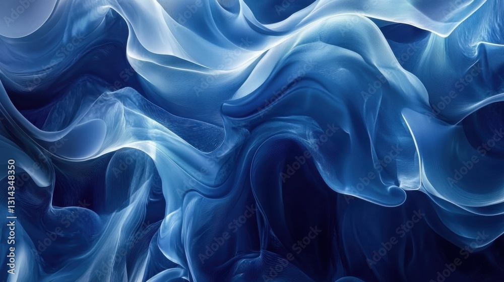 Obraz premium Ethereal Waves of Azure Light: A Study in Fluid Motion and Translucent Textures Against a Deep Indigo Canvas
