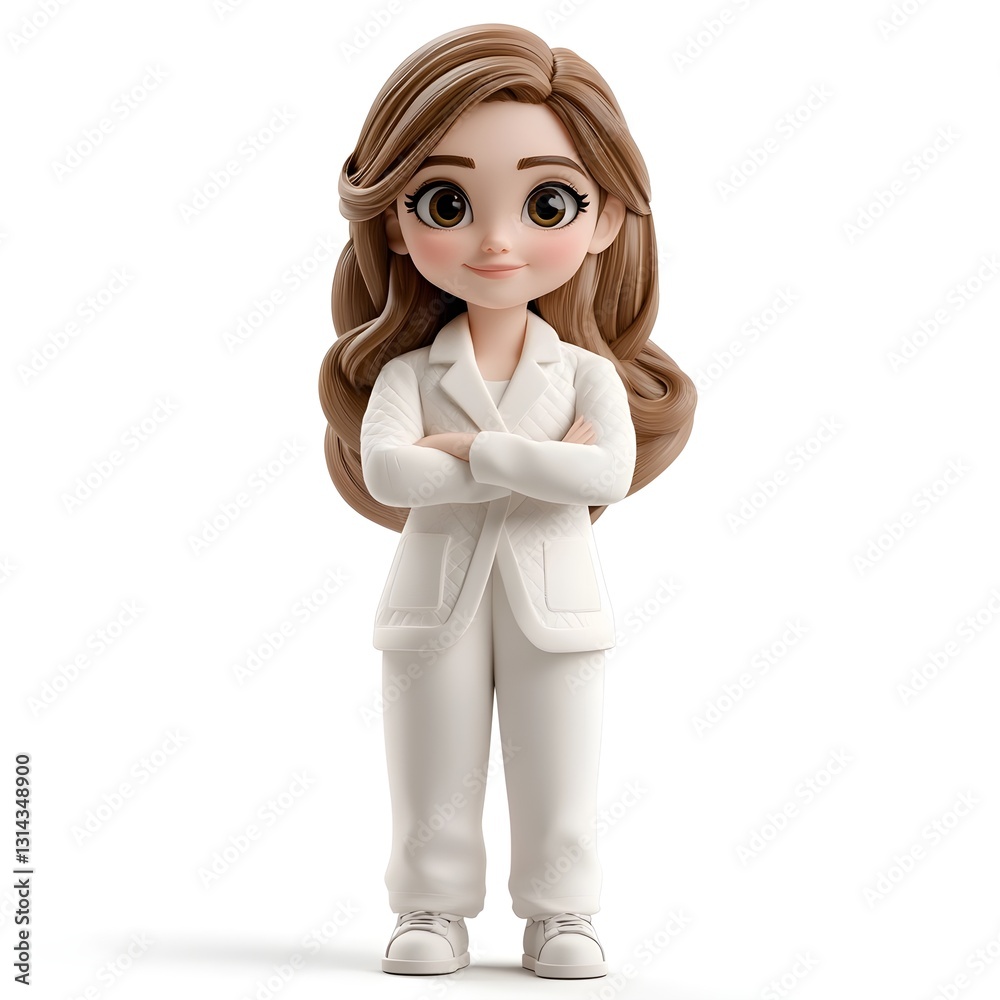 Cartoon Female Doctor In White Suit