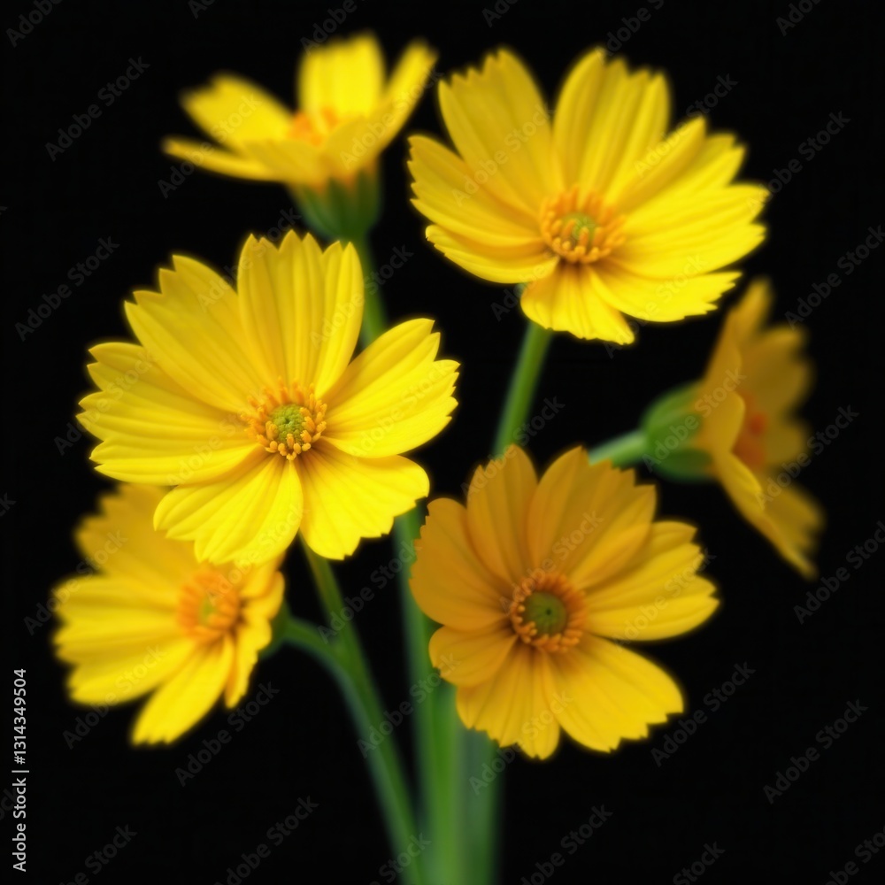 Several delicate zucchini flowers, tightly grouped, isolated on black , yellow, agriculture Several delicate zucchini flowers, tightly grouped, isolated on black , yellow, agriculture