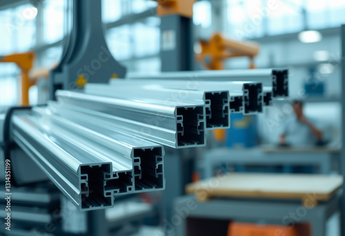 Wallpaper Mural Aluminium profiles designed for windows and doors are prepared for fabrication in a bright, bustling factory environment. Torontodigital.ca