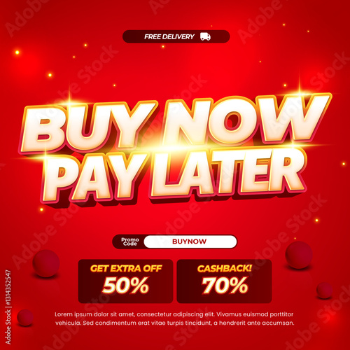 Buy Now Pay Later Sale discount deals Premium Red gradient Editable text effect showcase Podium simple promotional Square banner
