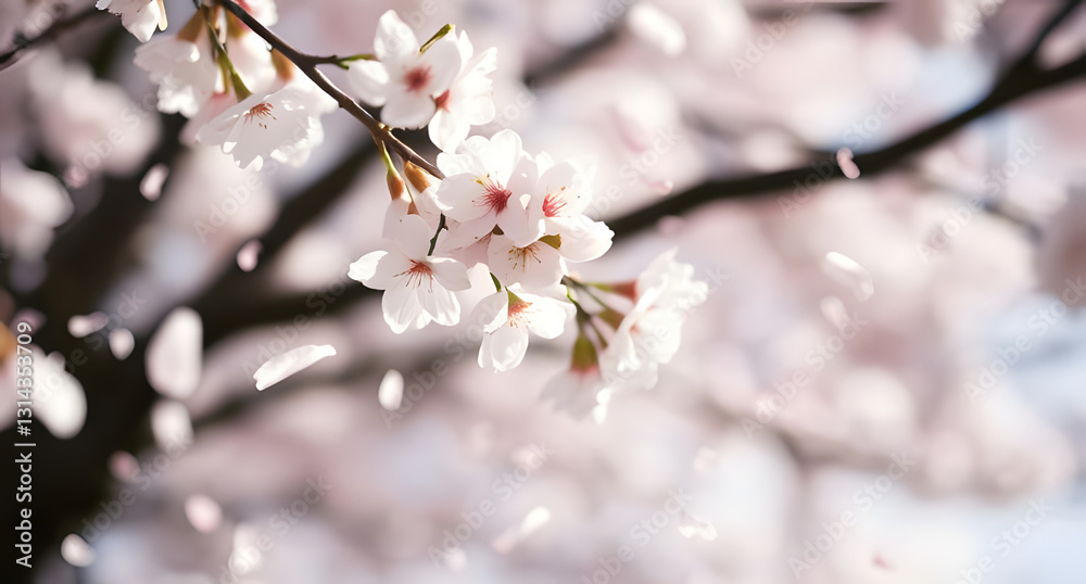 Cherry blossom petals swirl through the wind, embodying the fleeting beauty of Hanami in Japan Cherry blossom petals swirl through the wind, embodying the fleeting beauty of Hanami in Japan