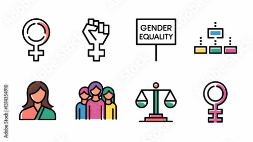 Gender Equality Vector Icon Set for Feminism, Empowerment, Justice, Equality Symbols, Social Justice Icons for Activism and Gender Diversity Projects