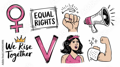 Vector Icon Set for Women's Empowerment, Equal Rights, Feminism Symbols, and Social Justice Graphics for Advocacy and Awareness Campaigns.