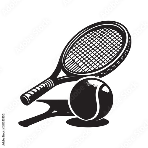 A tennis racket and a ball are on a racket vector design