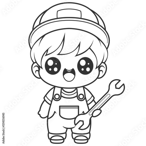The boy becomes a skilled mechanic carrying tools, for coloring
