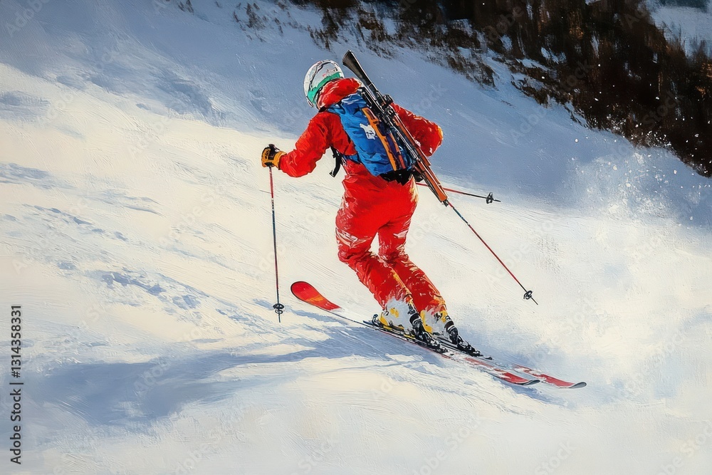 Biathlon Athlete in Action on Snowy Trail with Rifle Focused on Winter Race Performance Biathlon Athlete in Action on Snowy Trail with Rifle Focused on Winter Race Performance