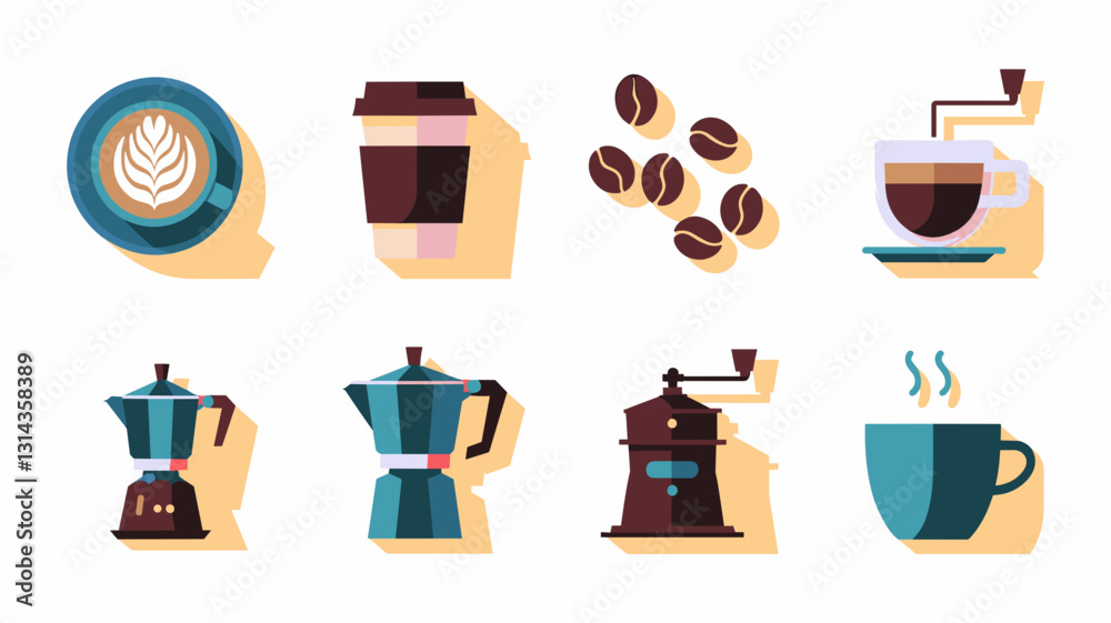 Coffee Vector Icon Set: Latte Art, Coffee Cups, Beans, Espresso Machines, and More for Café, Beverage, and Food Graphic Design Projects Coffee Vector Icon Set: Latte Art, Coffee Cups, Beans, Espresso Machines, and More for Café, Beverage, and Food Graphic Design Projects