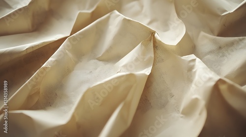 Old Crumpled Parchment Paper with Faded Ink Stains and Curled Corners in Warm Sepia Tone Texture Background