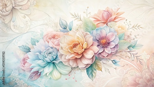 Pastel Floral Sketches, Architectural Wallpaper Texture