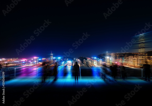 Canvas Print A vibrant Hong Kong cityscape at night is captured with radials and motion blur effects, creating a dynamic and dreamlike urban scene