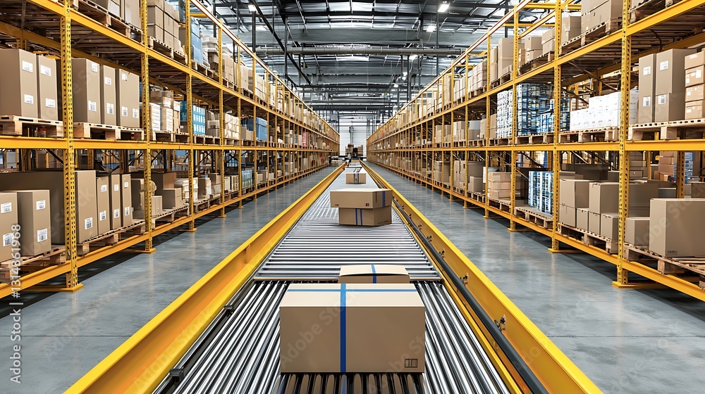 Fototapeta premium Modern warehouse with automated conveyor system