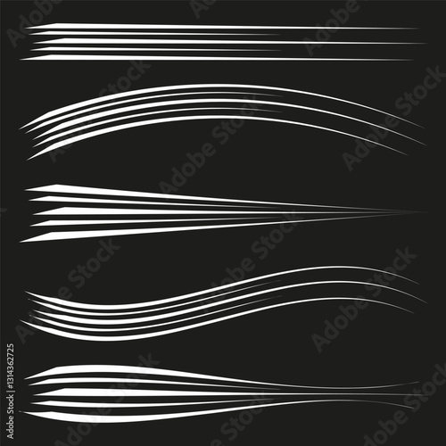 Dynamic speed lines. Abstract black background. Geometric vector streaks. Motion effect elements.