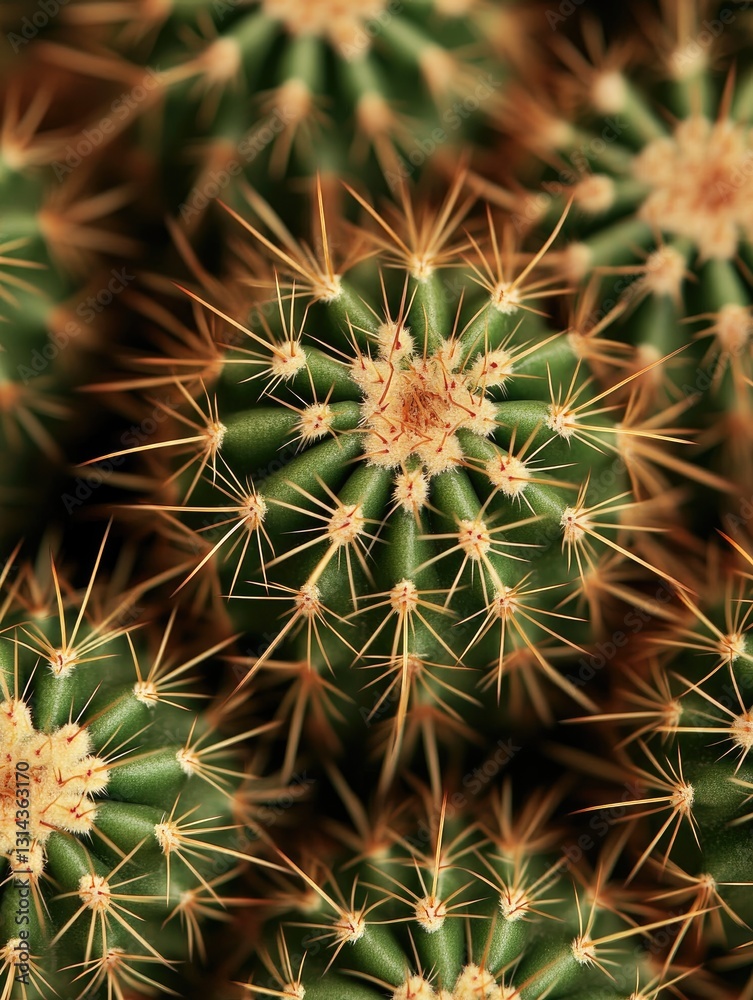Detailed view of green cacti showing their sharp spines in close-up Detailed view of green cacti showing their sharp spines in close-up
