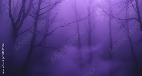 Purple and black mystical fog abstract background. Haunted forest energy