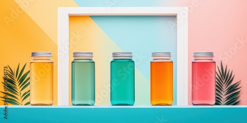 Wallpaper Mural Modern minimalist kombucha photography in vibrant library setting bright colors artistic display Torontodigital.ca