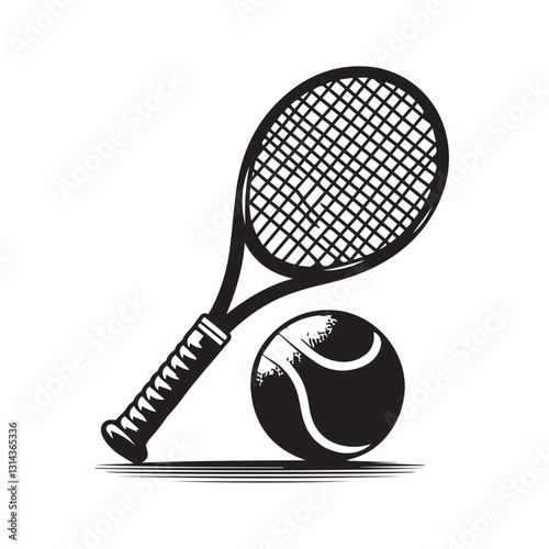 A tennis racket and a ball are on a racket vector design