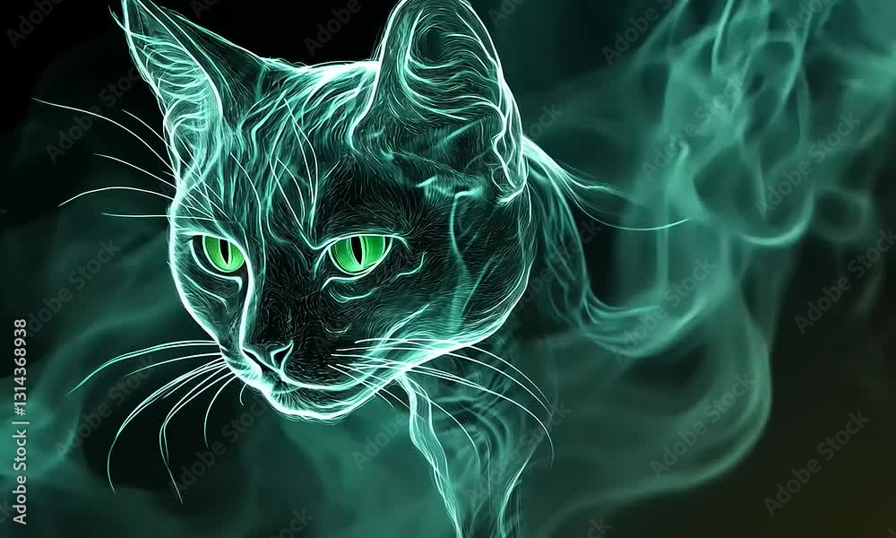 Enigmatic Emerald Feline: A Mystical Smoke Cat Portrait