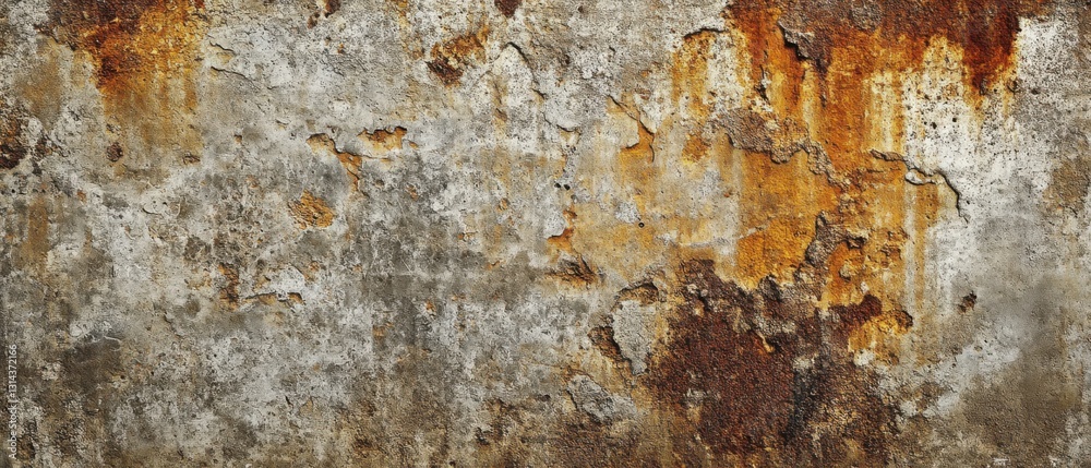 Distressed concrete wall with rust stains and peeling paint, creating a grunge texture background for industrial or abstract design Distressed concrete wall with rust stains and peeling paint, creating a grunge texture background for industrial or abstract design