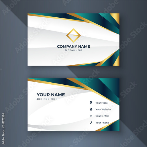 Elegant teal gold business cards design mockup