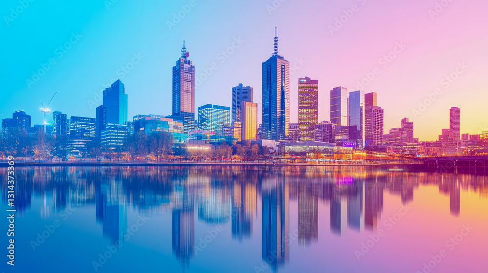 Obraz premium Urban Serenity: Cityscape Reflection at Dusk