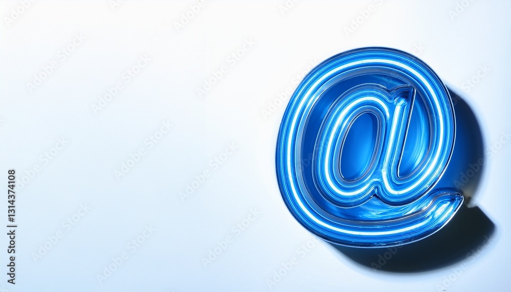 Obraz premium 블루 네온 스타일의 '@' 기호가 빛나는 배경화면
