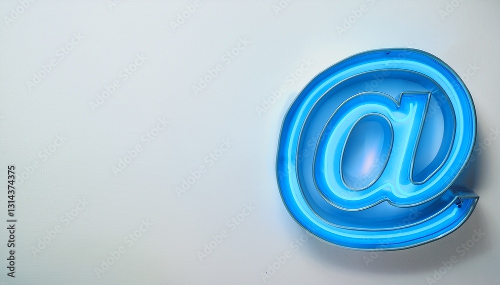 Obraz premium 블루 네온 스타일의 '@' 기호가 빛나는 배경화면