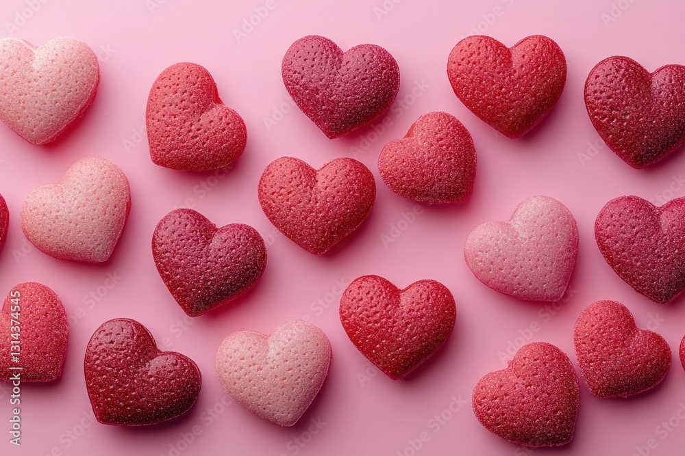 Obraz premium Valentine's Day Heart Confetti Pattern on Pink Background
