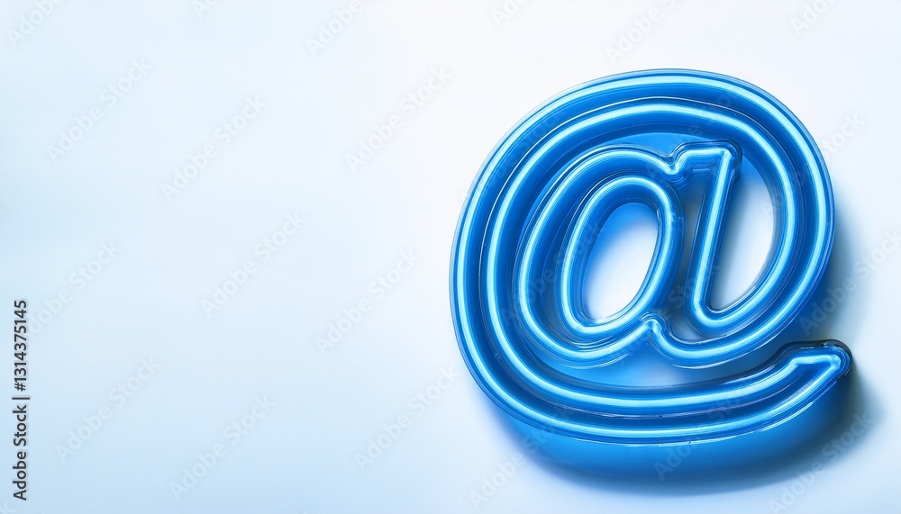 블루 네온 스타일의 '@' 기호가 빛나는 배경화면