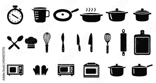 set of kitchen icons silhouette