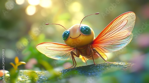 Cute 3d cartoon bug in nature vibrant environment whimsical viewpoint cheerful concept