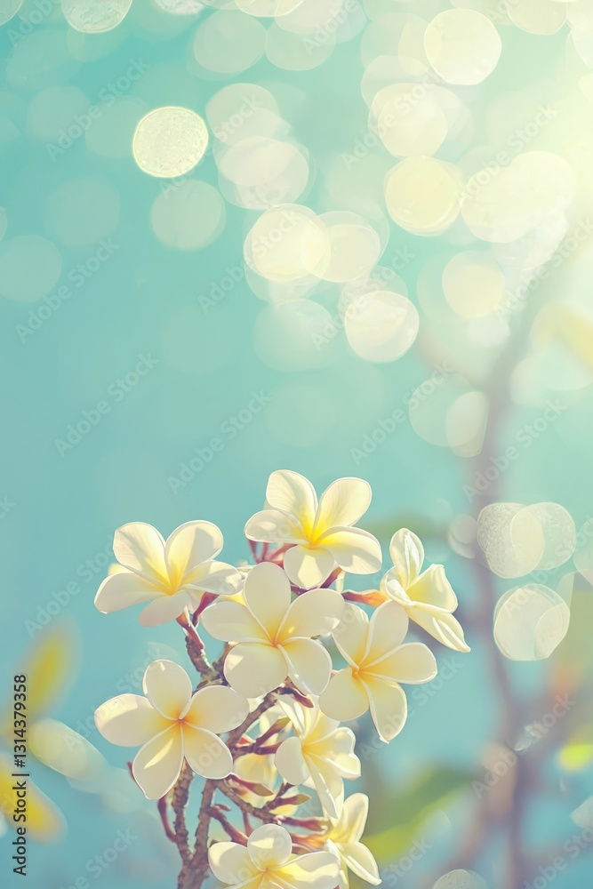 Vertical White frangipani or plumeria flowers blooming on tree. Vertical White frangipani or plumeria flowers blooming on tree.