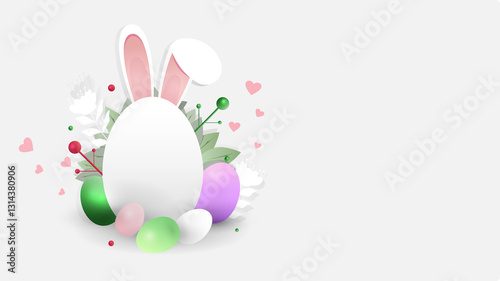 Easter Bunny Egg with Pastel Flowers – Cute Spring Illustration for Blog Articles and Web Design