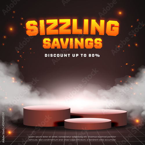 Sizzling savings Day Sale discount deals Deep mix Black Red gradient Editable text effect Burned style Promotional banner