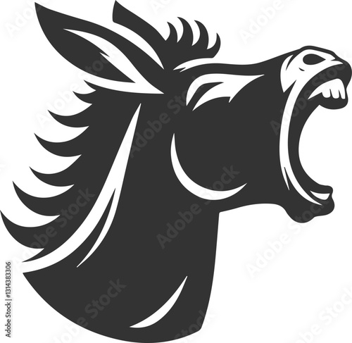 Donkey with mouth open and braying vector silhouette animal design