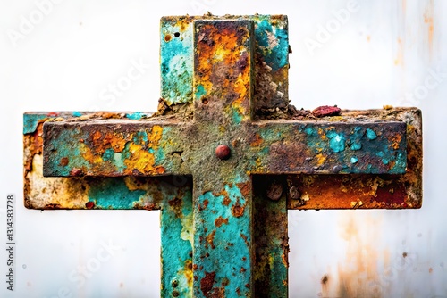 Urban Exploration Cross on White Background AI Photo