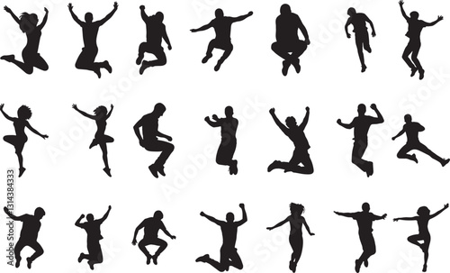 Teen Boys and Girls Jumping Silhouette