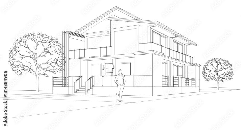 Fototapeta premium modern house sketch 3d illustration 