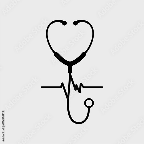 stethoscope with heart beat line icon. logo medical design. flat vector illustration design.