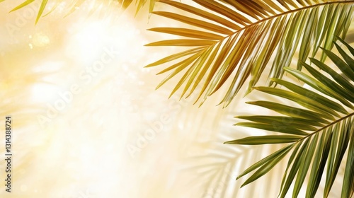 Golden Light Filters Through Tropical Palm Leaves
