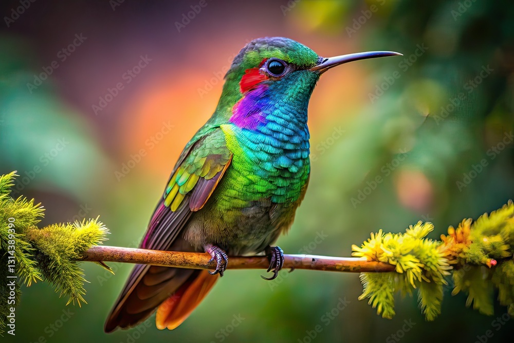 Fototapeta premium Vibrant Hummingbird on Branch - Minimalist Nature Photography
