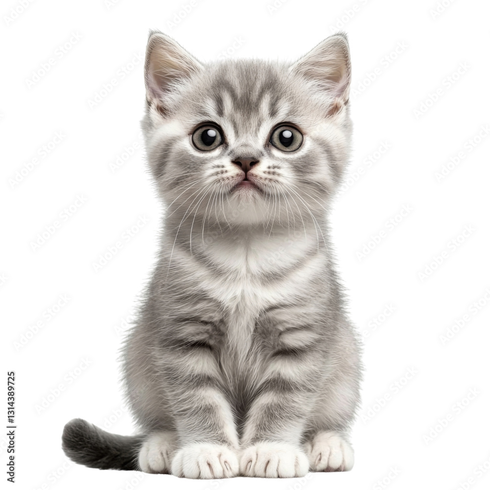 cute gray kitten with big eyes and fluffy coat, sitting upright and looking curiously at viewer. This adorable pet exudes charm and playfulness cute gray kitten with big eyes and fluffy coat, sitting upright and looking curiously at viewer. This adorable pet exudes charm and playfulness