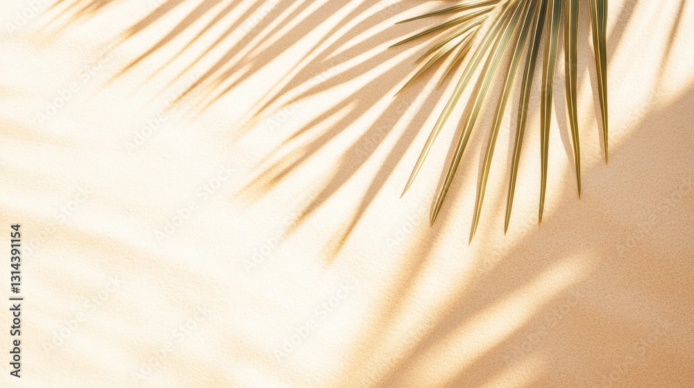 Obraz premium Tropical Palm Leaf Shadow Across Sandy Background