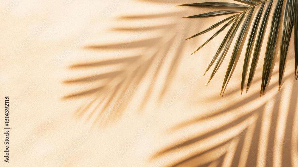 Obraz premium Palm Leaf Casting Shadow On A Sunlit Beige Background